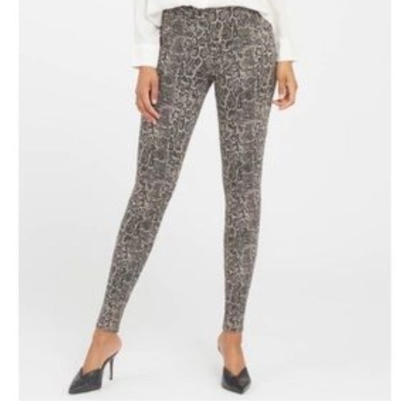 Spanx Jeanish Snakeprint Leggings Women’s Size Medium Black Taupe Animal Print - Picture 1 of 12